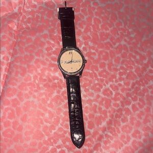 Bebe Black Leather Watch with Cream Face